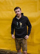 Laden Sie das Bild in den Galerie-Viewer, Hoodie „Lama und Mädchen" in schwarz aus der Kollektion Werner Berg