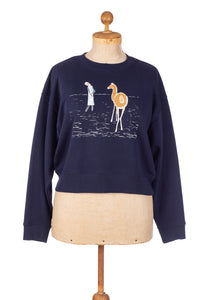 Damen Sweater „Lama und Mädchen" in marine aus der Kollektion Werner Berg