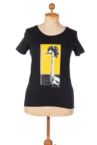 Damen T-Shirt „Fremder Vogel" in schwarz aus der Kollektion Werner Berg